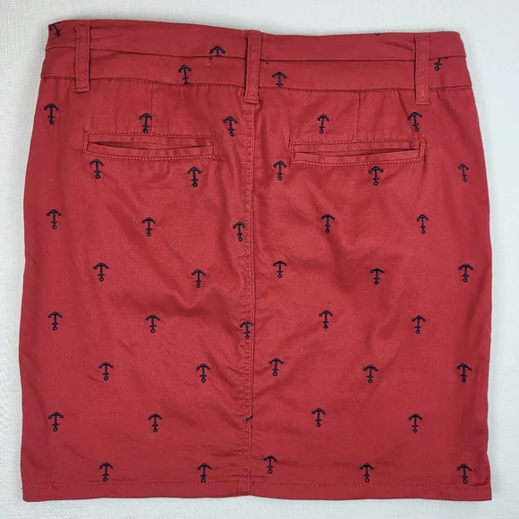 British Khaki SKIRT Womens Size 2 Red w Navy Blue Embroidered Anchors Nautical - Picture 2 of 11